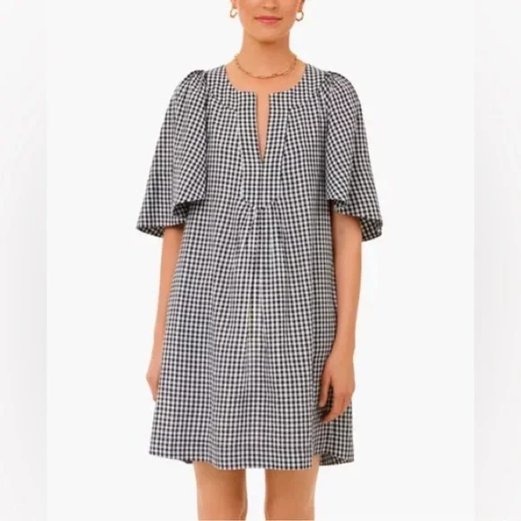 Pomander Place Finley Flutter Sleeve Dress in black and white gingham size Med - Picture 2 of 9